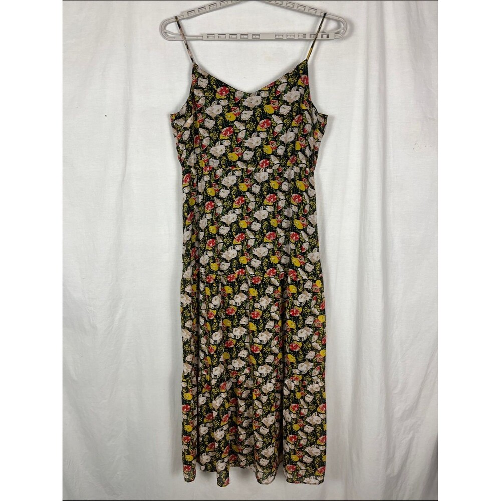 J. Crew Mercantile Black Floral Spaghetti Strap Midi Dress